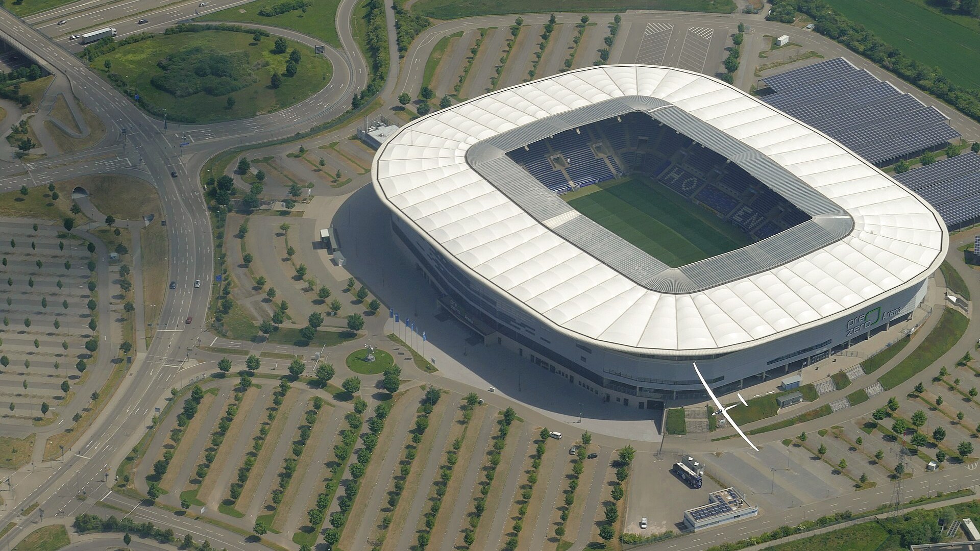 ПреZero Арена (Rhein-Neckar-Arena) на Хофенхайм от въздуха
